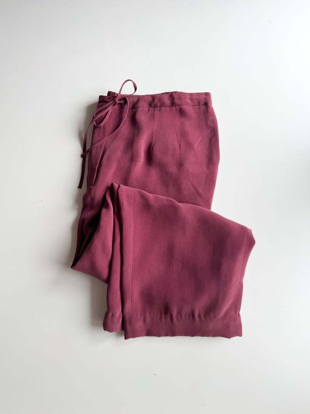 Vintage 00's DUE PER DUE Maroon Burgundy 100% Washed Silk Pants, Size 16W